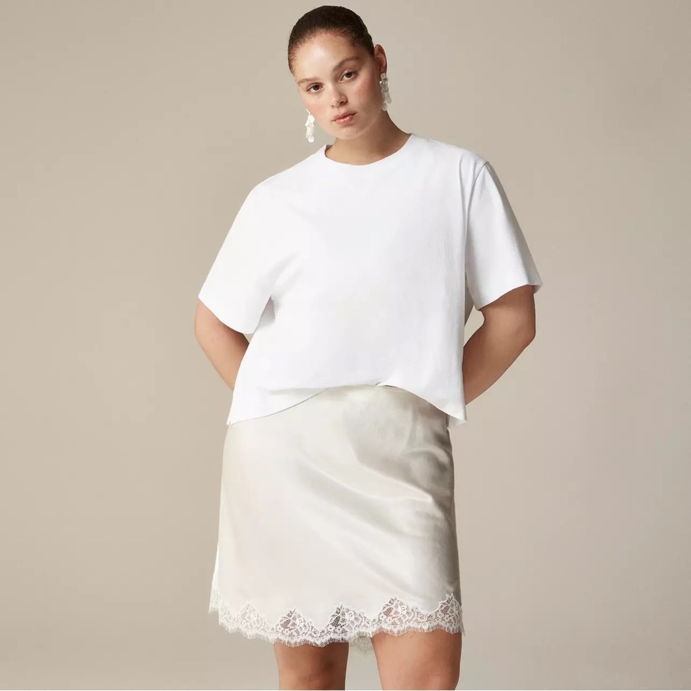 J.Crew Gwen Lace Trim Textured Satin Slip Skirt Gray 3X CA739